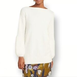 Anthropologie White Eyelash Cuff Women's Colma Pullover Sweater
